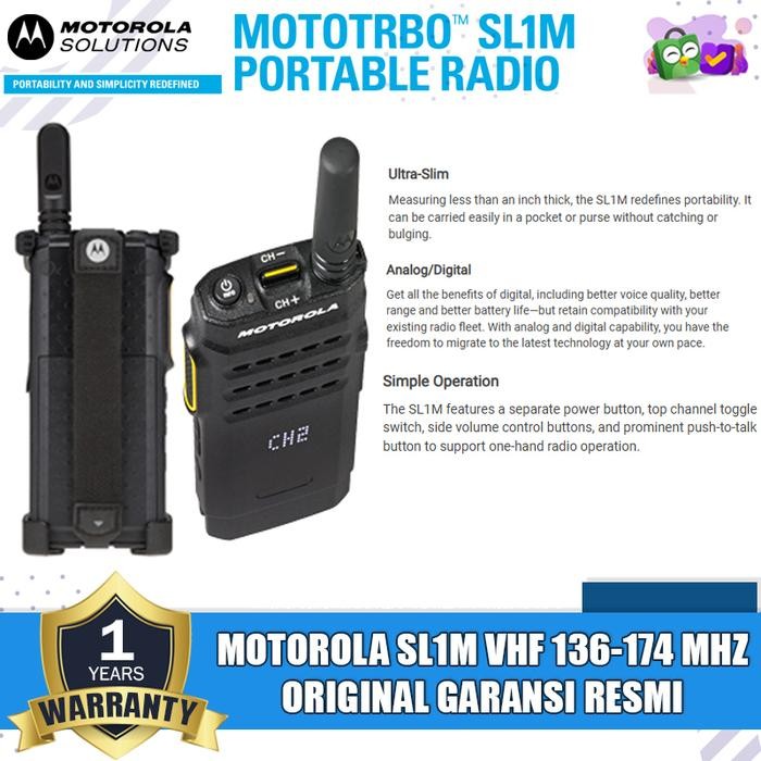 MOTOROLA SLIM VHF 136-174 MHZ HT MOTOROLA SL1M SL1M VHF UHF DIGITAL ORIGINAL GARANSI RESMI