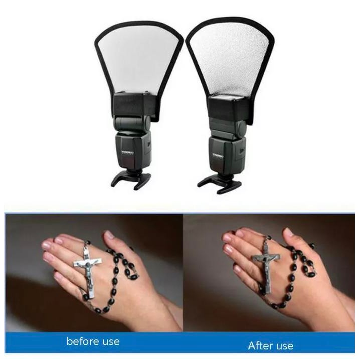 rurg- Universal Camera Flash Diffuser 2 In 1 Softbox Silver White Reflector