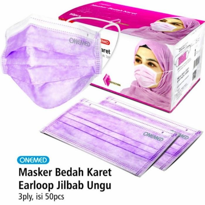 NewsBanget- Masker Jilbab Ungu Onemed Box 50 Pcs /Masker Medis Hijab Ungu Onemed
