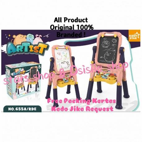 KIDDY STAR ARTIST EASEL BOARD 2IN1 PINK & GREEN ORIGINAL / MELUKIS KODE 1457