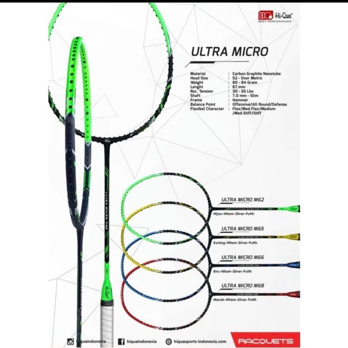 Raket Badminton HIQUA HQ ULTRA MICRO M62/M65/M66/M68 kuat 32 lbs ORI