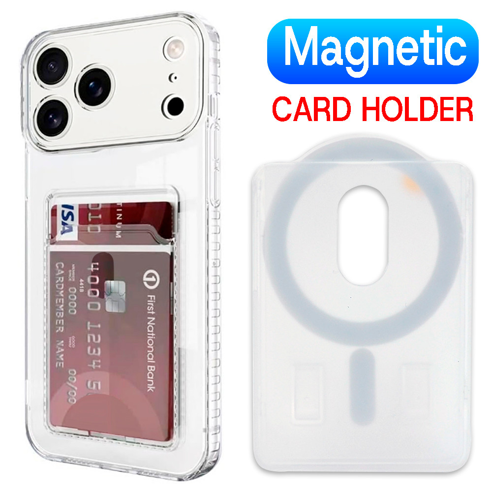 Magnetic Card Transparent Case for Magsafe Card Holder Wallet Case Clear PC Stand Holder for IPhone