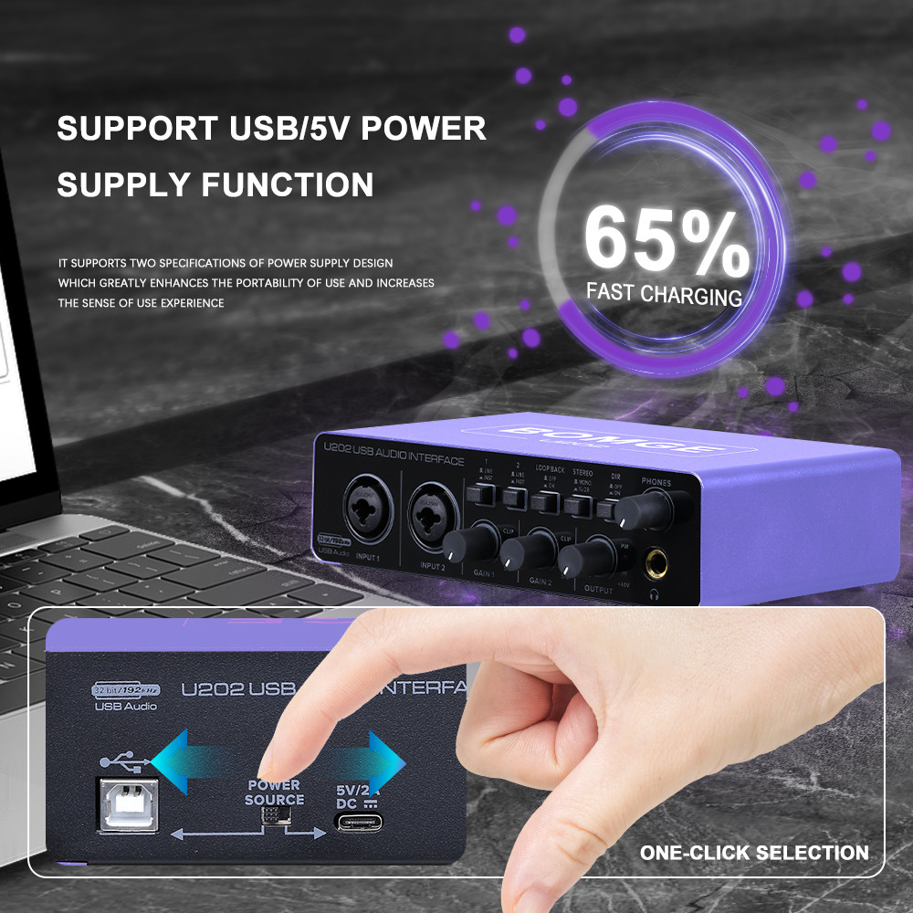 BOMGE U202-P USB Audio Interface 32-Bit/192kHz Resolution with Mic Preamplifier XLR/TSR/TS