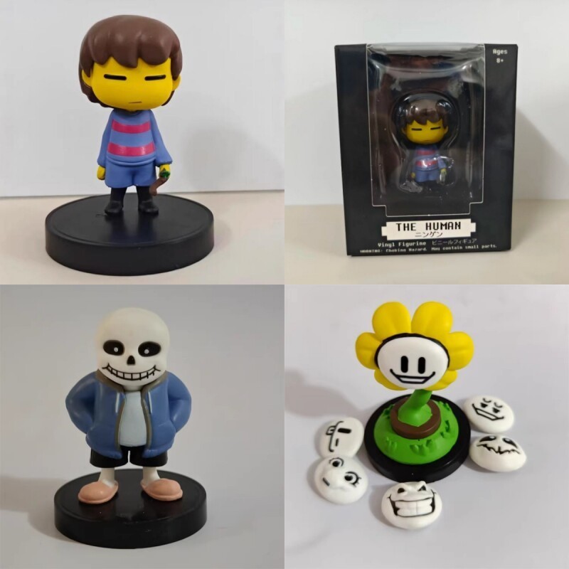 7cm Undertale GK Sans Flowey Frisk Human Figures Replaceable Face Sunflower Pixel Game Vinyl