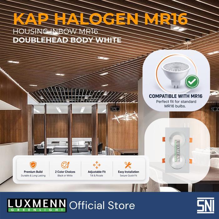 Luxmenn Fitting Housing Lampu MR16 Adjustable Double Head Putih Lampu Tanam Plafon Frame Downlight