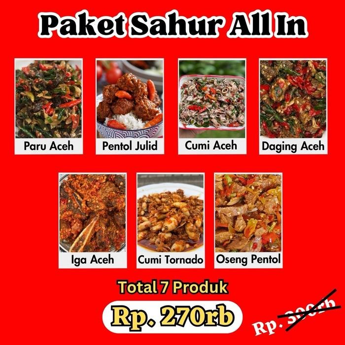 

ASLI Paket Sahur in - 7 Produk - (Paru Aceh, Pentol Julid, Cumi Aceh, Daging Aceh, Iga Aceh, Cumi
