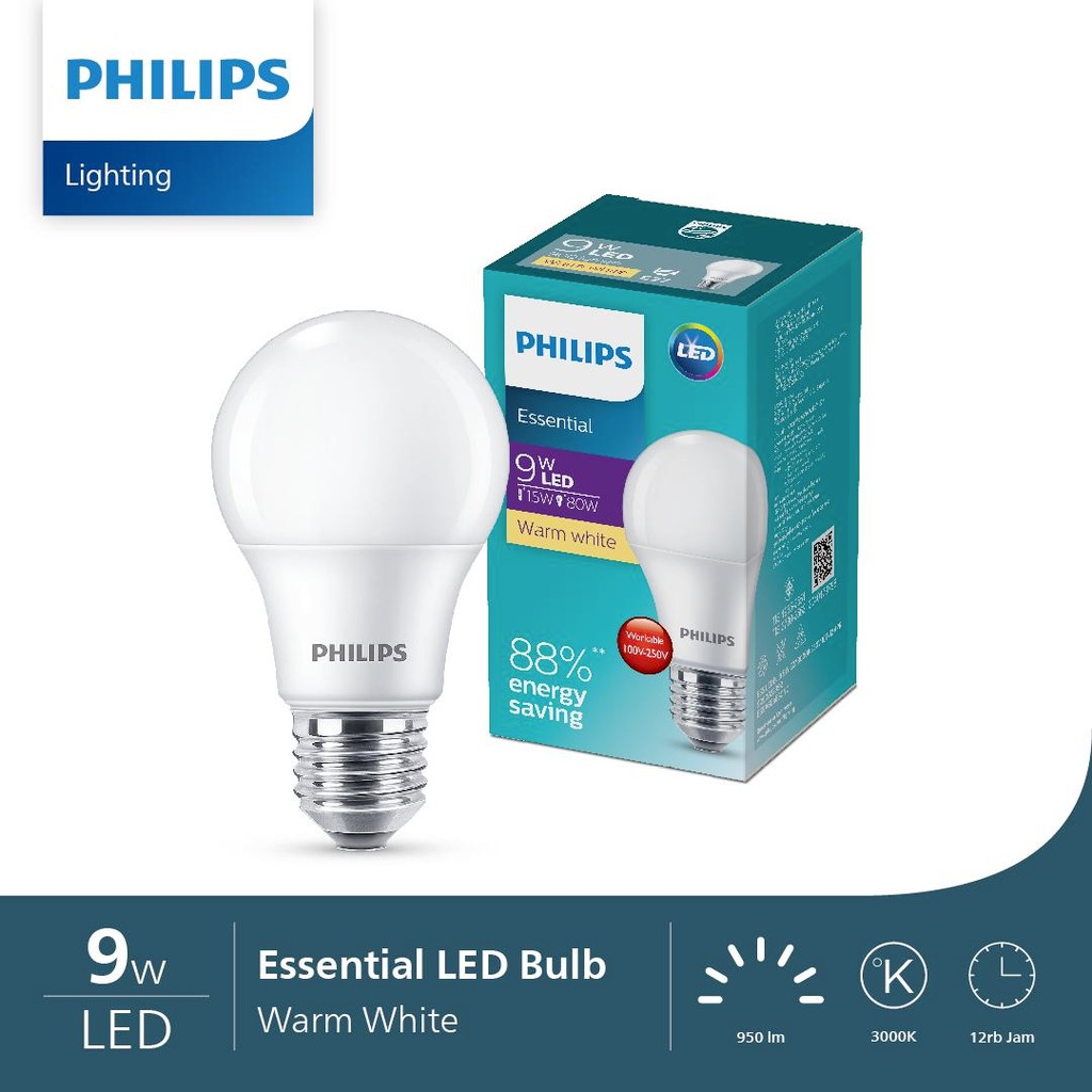 Lampu Philips Essential LED Bulb Bohlam 9W E27 3000K Kuning
