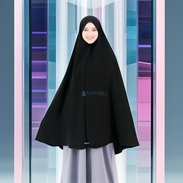 Pilihan- Alsyahra Exclusive Set Khimar Marwah Non Pet Niqab Bandana Xxl Jetblack Muslim Syari