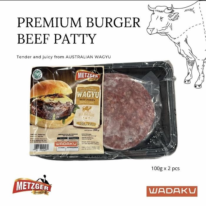 

Pilihan- Daging Sapi Metzger Burger Beef Patty Wagyu Halal 100G X 2 Pcs Frozen