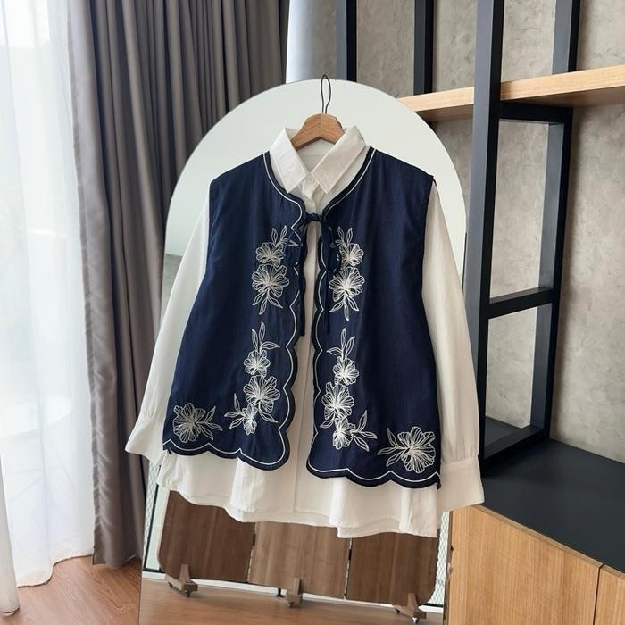 By.Hana 579 Denim Series Vest Dan Kemeja Denim Denim Bordir