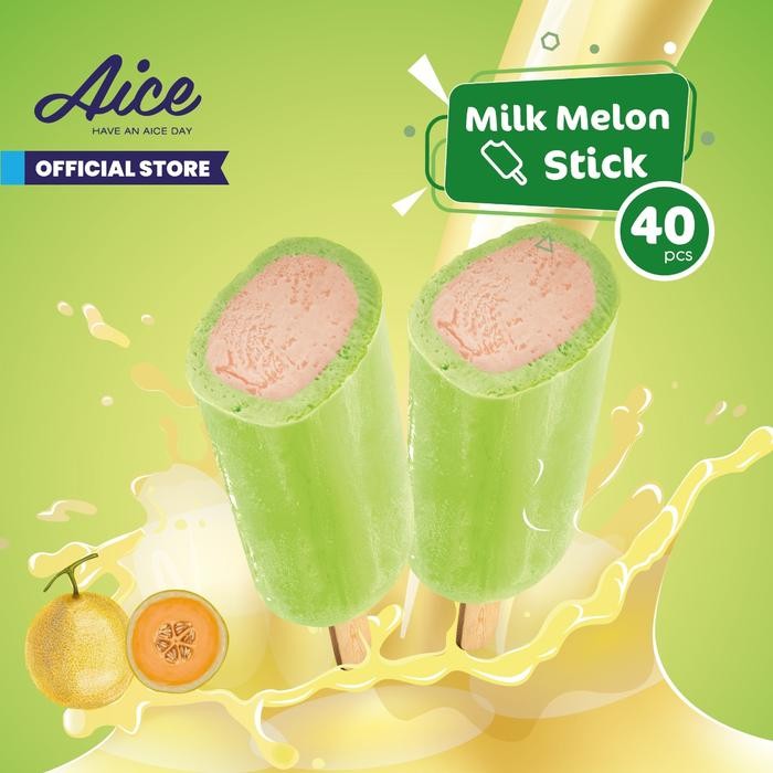 Pilihan- Aice Milk Melon Stick Ice Cream Eskrim 1 Karton = Isi 40 Pcs Es Krim