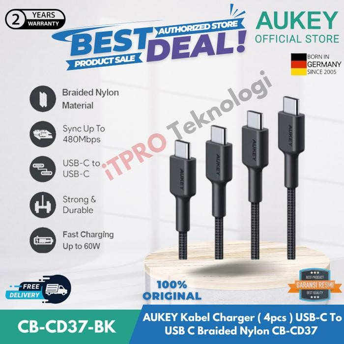 4Pcs Aukey Kabel Charger Type C to Type C Braided Nylon CB-CD37 Casan