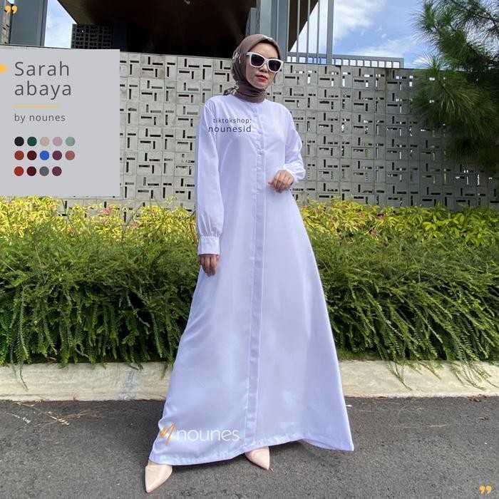 Pilihan- Nounes Sarah Abaya Dress Gamis Polos Syari Wanita Muslim Simple Woolpeach Grade A