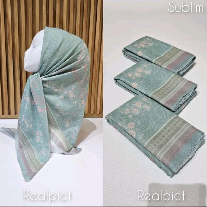 Pilihan- Kerudung Segi Empat Hijab Motif Premium Bunga Kecil Tosca
