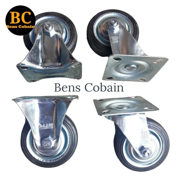 Ready Roda Troli 3 inch set Ban Karet 2 Hidup 2 Mati Roda Etalase 3 inch