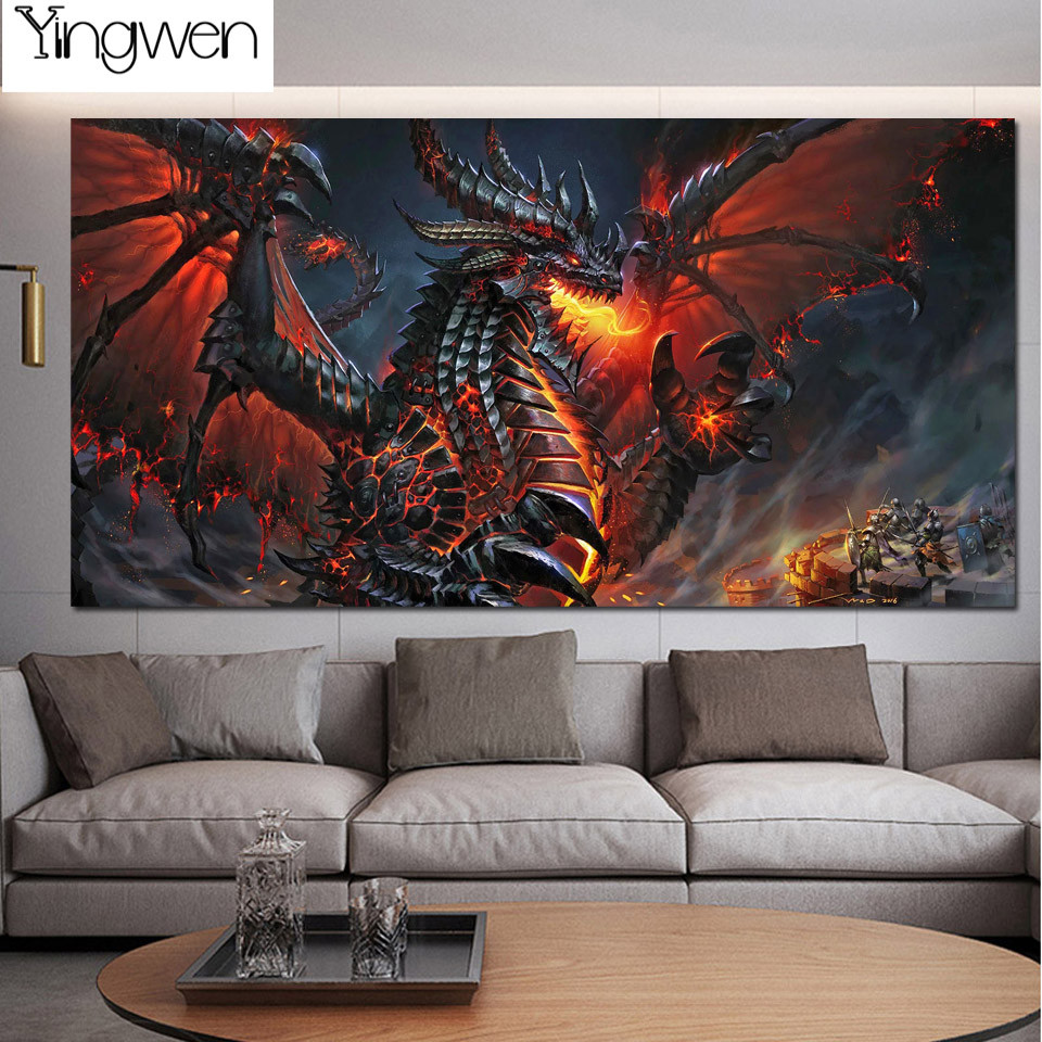 5D DIY Diamond Painting Soldiers Fight Fire Dragon Full Diamond Embroidery Cross Stitch Rhinestones 