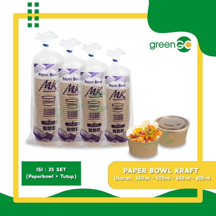 PAPER BOWL KRAFT 360 ML - 500 ML - 650 ML - 800 ML ISI 25 SET PAPER BOWL + TUTUP PAPER BOWL COKLAT