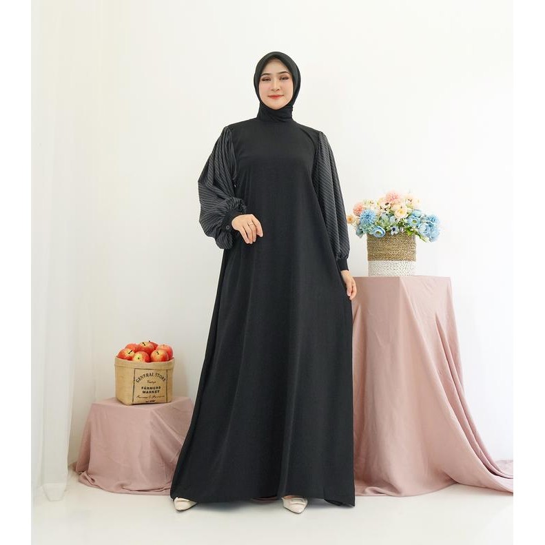 Nishima Premium - Gamis Wanita Dewasa Kombinasi Lengan Balon Alkhazan Jumbo Abaya Kekinian Bordir