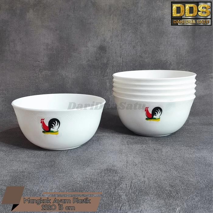 FCR0  Mangkok Ayam Jago Plastik Putih Bening Mangkok Mie Bakso (6 Pcs)