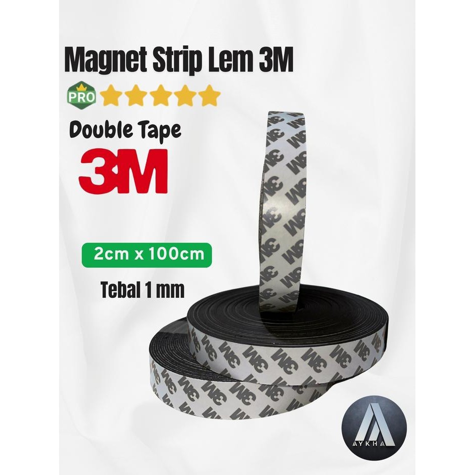 MAGNET Strip 2cm x 100cm Tebal 1mm Karet Hiasan Kulkas LEM Double Tape 3M Tissue