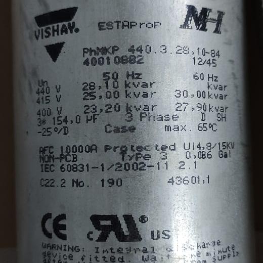 Limited Capacitor Vishay 25Kvar Kapasitor Bank 3 Phase 415V Terlariss 
