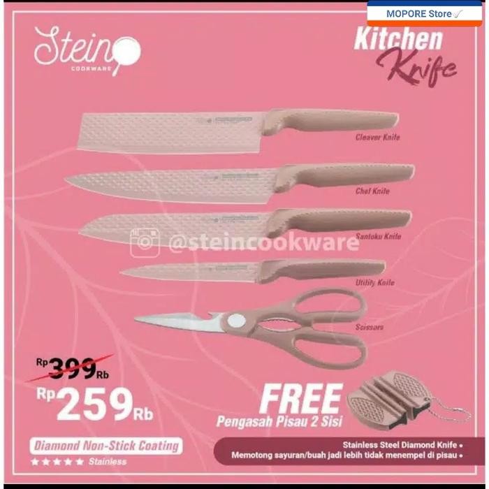 Terbaik Stein Cookware Kitchen Knife Set Diamond Non - Stick Coating 100% Ori
