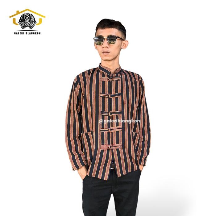 SIAPKIRIM Baju Koko Lurik Shanghai Cina Kemeja Surjan Pakaian Baju Tradisional AJawa Pria Anak &