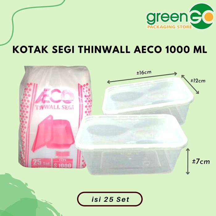 DJJ THINWALL KOTAK AECO BESAR 1000ML 25 SET TOPLES KOTAK MAKANAN PLASTIK