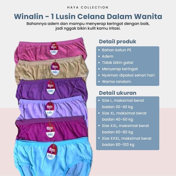 yrka- 12Pcs Celana Dalam Winalin / Celana Dalam Wanita Winalin Dewasa Katun Lembut Nyaman