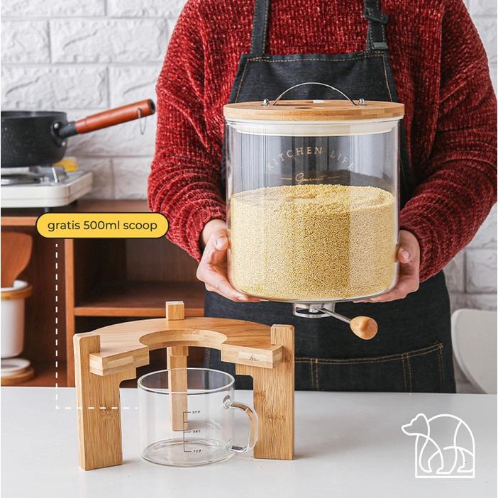 IKONEMAZI Rice Dispenser Tempat Penyimpanan Beras Wooden Rice Dispenser Dispenser Beras Kayu Tempat