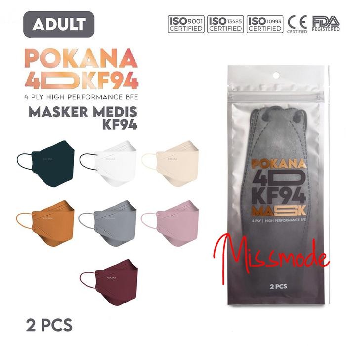 New Masker Pokana 4D KF94 Mask 4 PLY Sachet isi 2 pc - missmode
