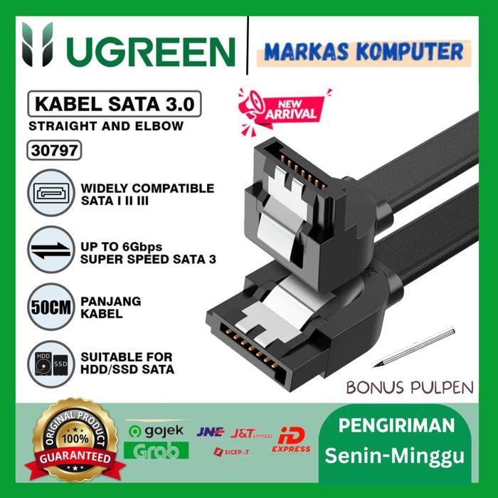 JK Kabel SATA 3 UGREEN 30797 50cm Black - Kabel Hardisk Sata