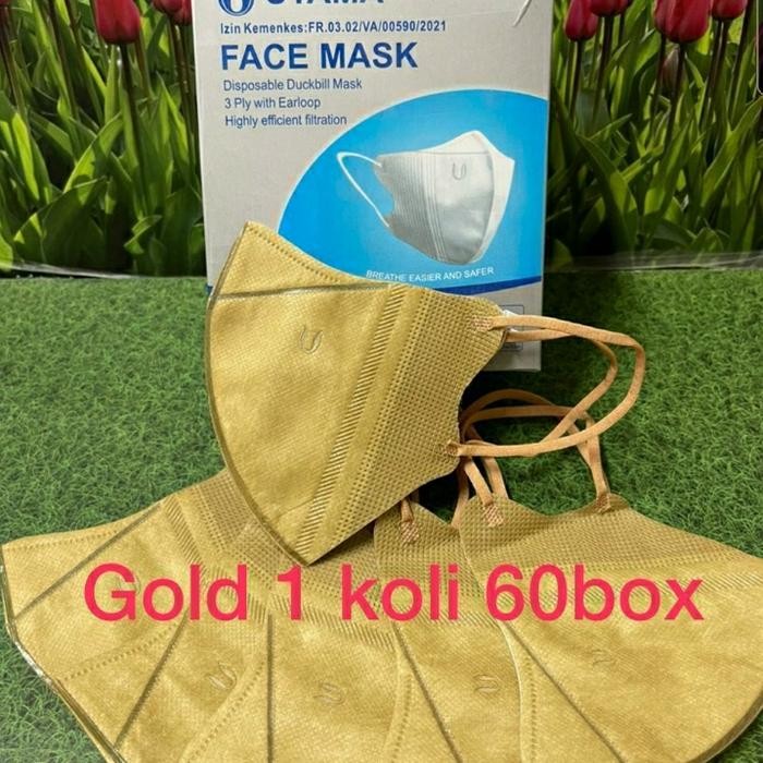 NewsBanget- Masker Duckbill Dukbil Dakbill Utama Warna Coklat Gold Emas Isi 50