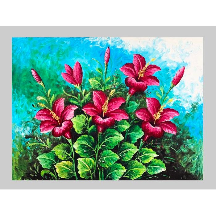 Lukisan Bunga Sepatu Timbul Berkualitas