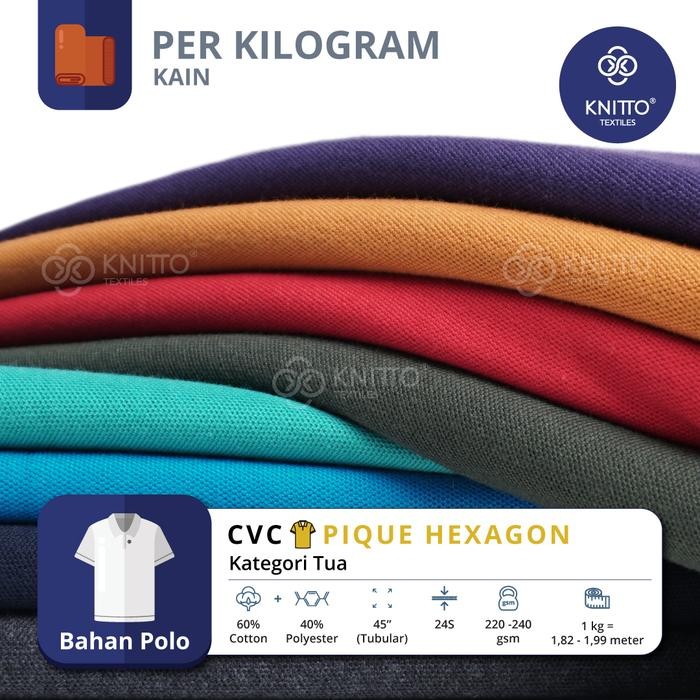 PernikKita- Bahan Kaos Kain Cvc Pique Hexagon 24S Warna Tua