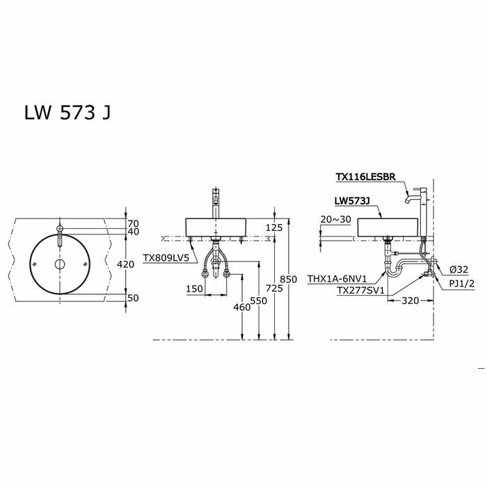 Wastafel Toto LW 573 J / LW573J (Body Only) Model Diatas Meja