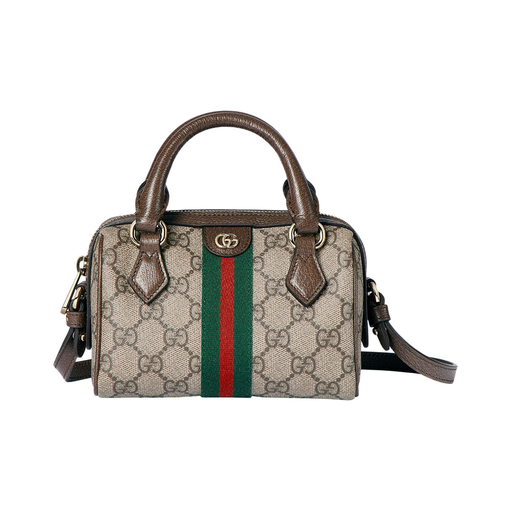 Ophidia Mini Boston Bag GG Monogram Beige Dark Brown