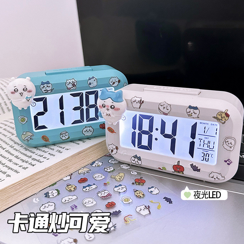 Chiikawa Creative LED Digital Alarm Clock, Cute Cartoon Backlight Desk Clock with Date Temp, Novelty