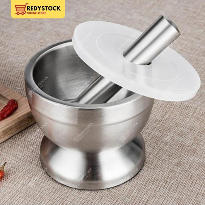Mortar Pestle Tumbukan Bumbu Obat Stainless Cobek Ulekan Lumpang