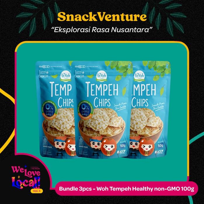 

Bundle 3pcs Woh Tempeh Chips Healthy Unsalted 50g Keripik Tempe No GMO