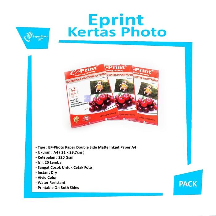 

Pilihan- E-Print Photo Paper Double Side Matte Inkjet Paper A4 220Gsm