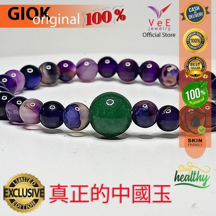 Gelang Tasbih 33 Butir Batu Kecubung Ungu Amethyst 6mm Giok Hijau Asli