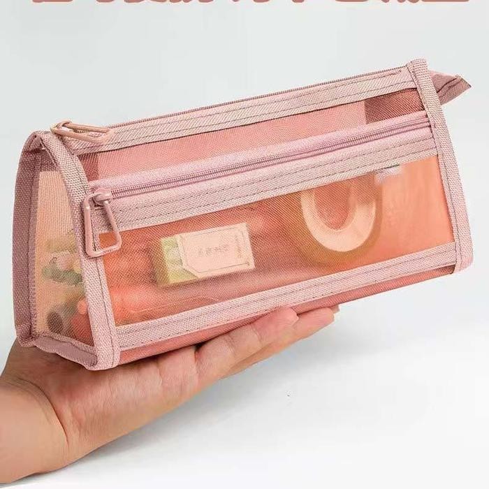 

New (COD) Tempat Pensil Bentuk Segitiga Bahan Mesh Transparan Kapasitas Besar Untuk Pelajar Lapisan