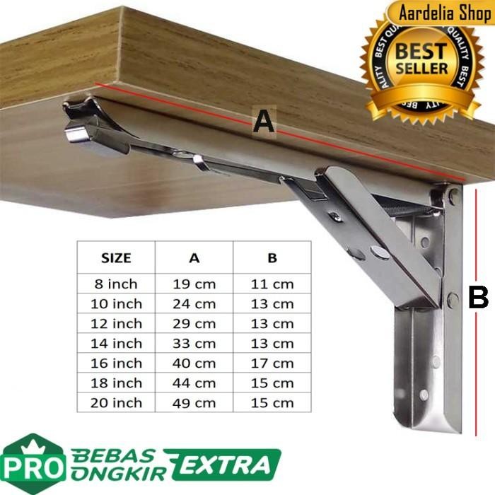 Termurah Bracket Engsel Siku Meja Lipat Dinding Dudukan Meja Folding Stainless
