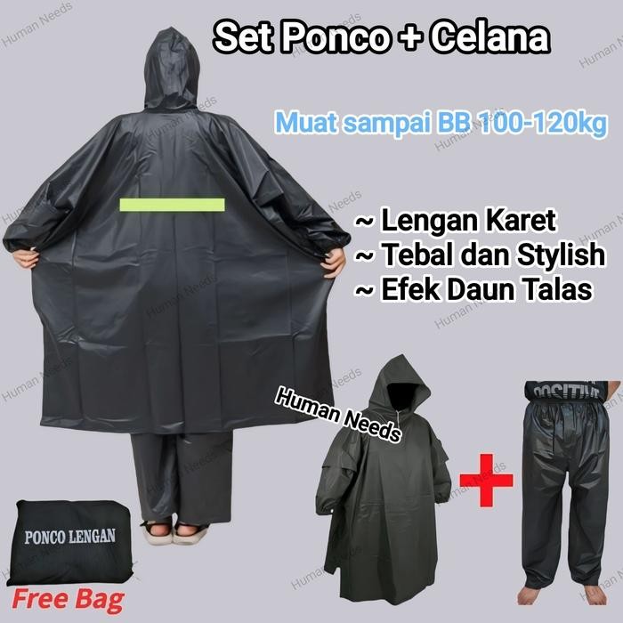 Stelan Jas Hujan Ponco Poncho Lengan+Celana Jumbo Bahan Mirip Axio Tebal/Raincoat Mantel Mantol Ujan