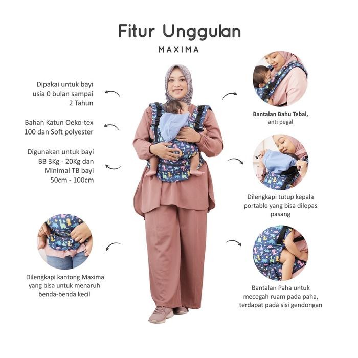 Maxima Motif 0 bulan - 2 tahun : Gendongan Bayi Adjustable SSC Nana Babycarrier Anak-Anak Bunda