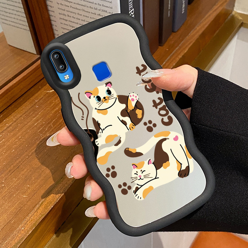 Casing Untuk VIVO Y91 Y91i Y93 Y95 Case Casing Kucing Biru Pola HP Cesing Macaron Kasing Mirror Sili