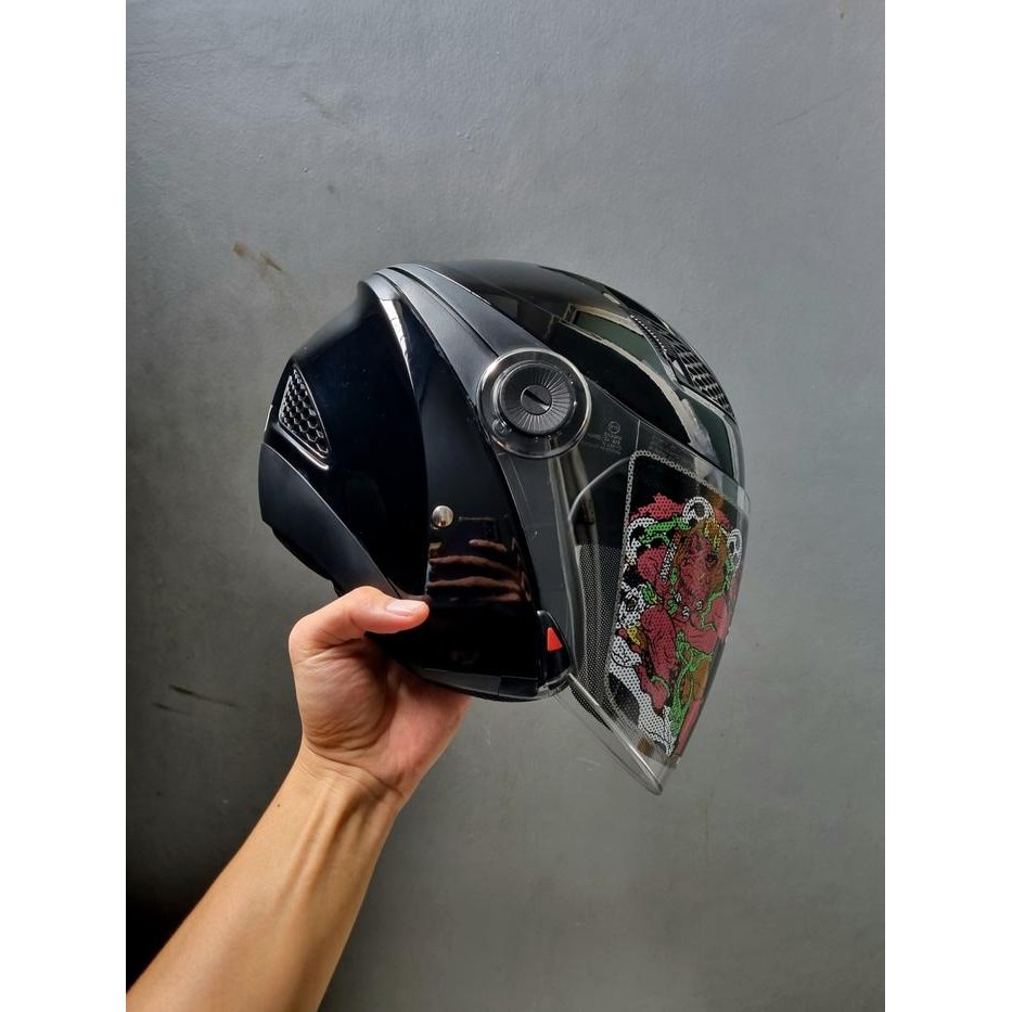 ZEUS ZS 610 BLACK GLOSSY HALF FACE DOUBLE VISOR HELMET