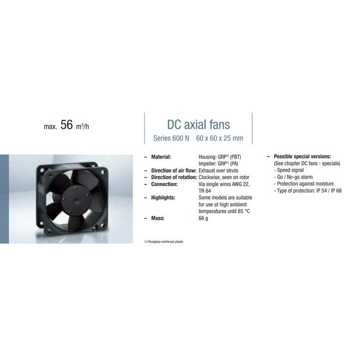 EBM PAPST 614NHH Fan EBM PAPST 614 NHH 60x60x25mm 24Vdc