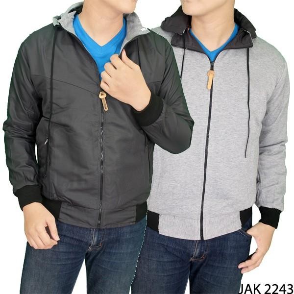 Jaket Bolak Balik Parasut Abu Tua Abu Muda JAK 2243 untuk Pria - Cowok, Casual